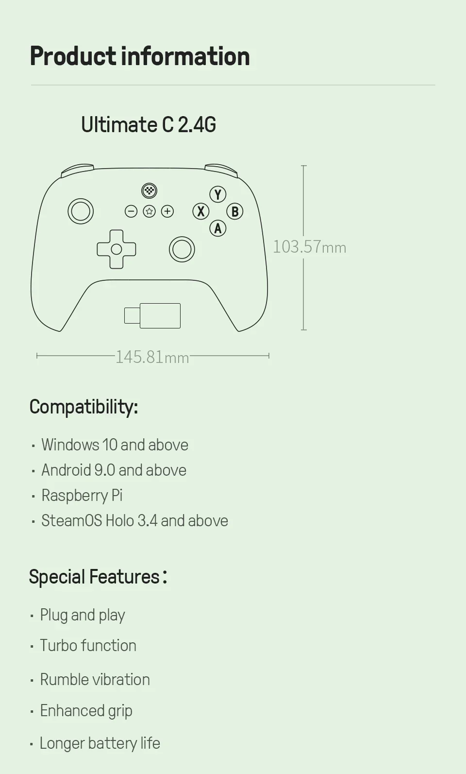 8BitDo Ultimate 2C Wireless 2.4G Gaming Controller Gamepad Joystick für PC Windows 10 11 Steam Deck Raspberry Pi Android – Detail 9