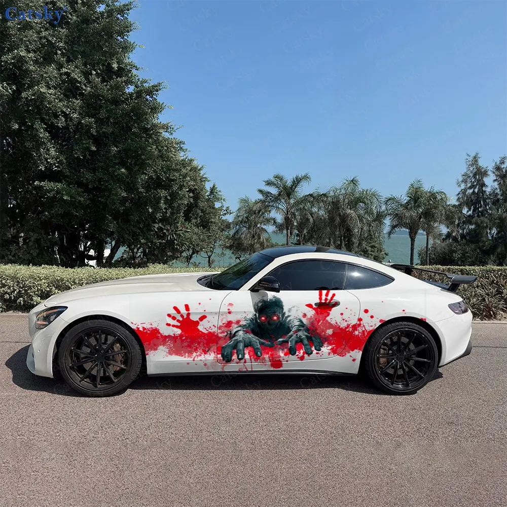 2pcs Zombie Breaking Through Car Side Wraps, Self-Adhesive PVC Waterproof & Scratch-Resistant Stickers, Car Accessory Gift