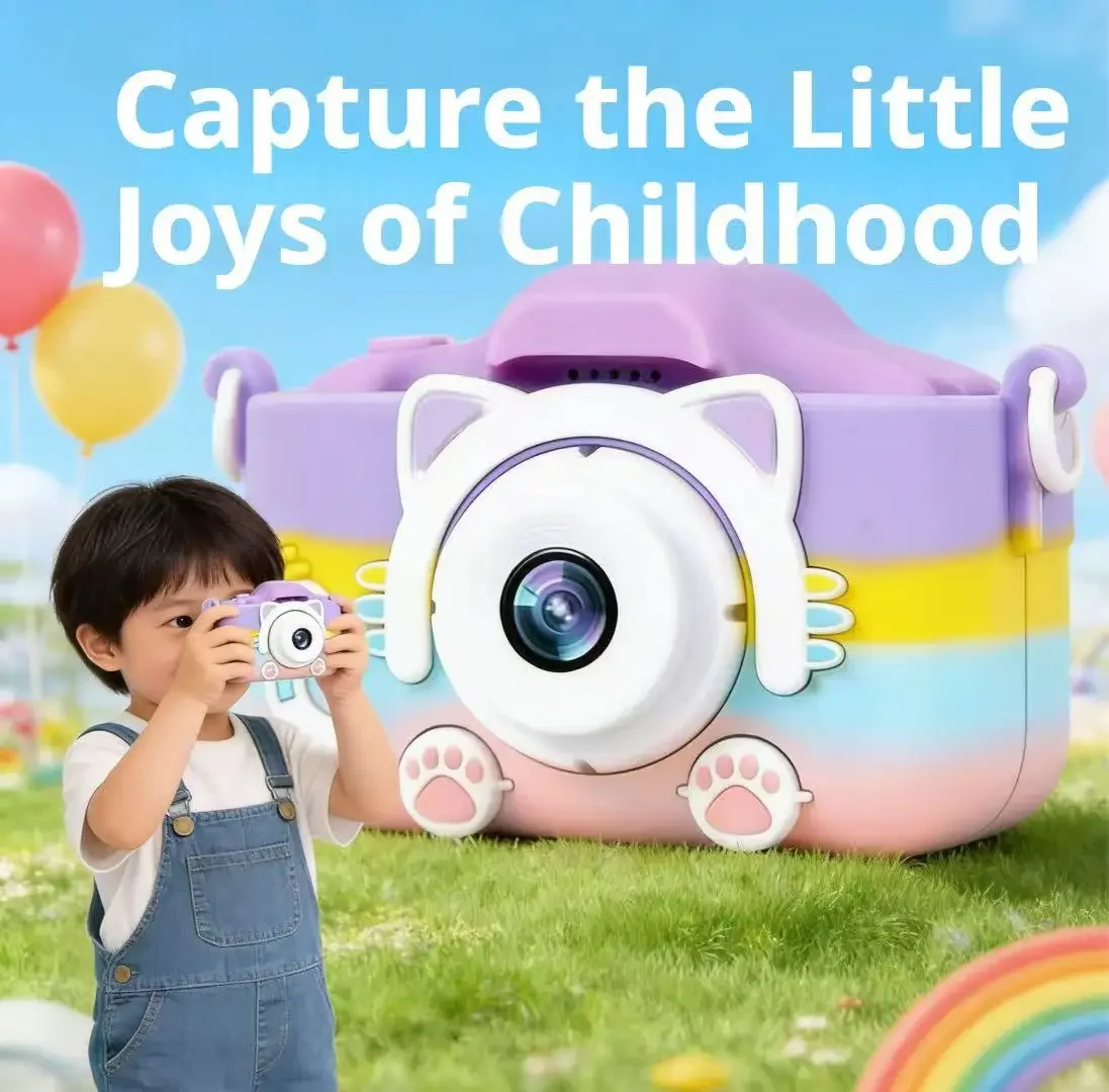 

Детская камера-игрушка «Радужный кот» с креплением на шею, обучающая фото- и видеосъемка, HD, двойная линза, память 128 ГБ, подарок на день рождения