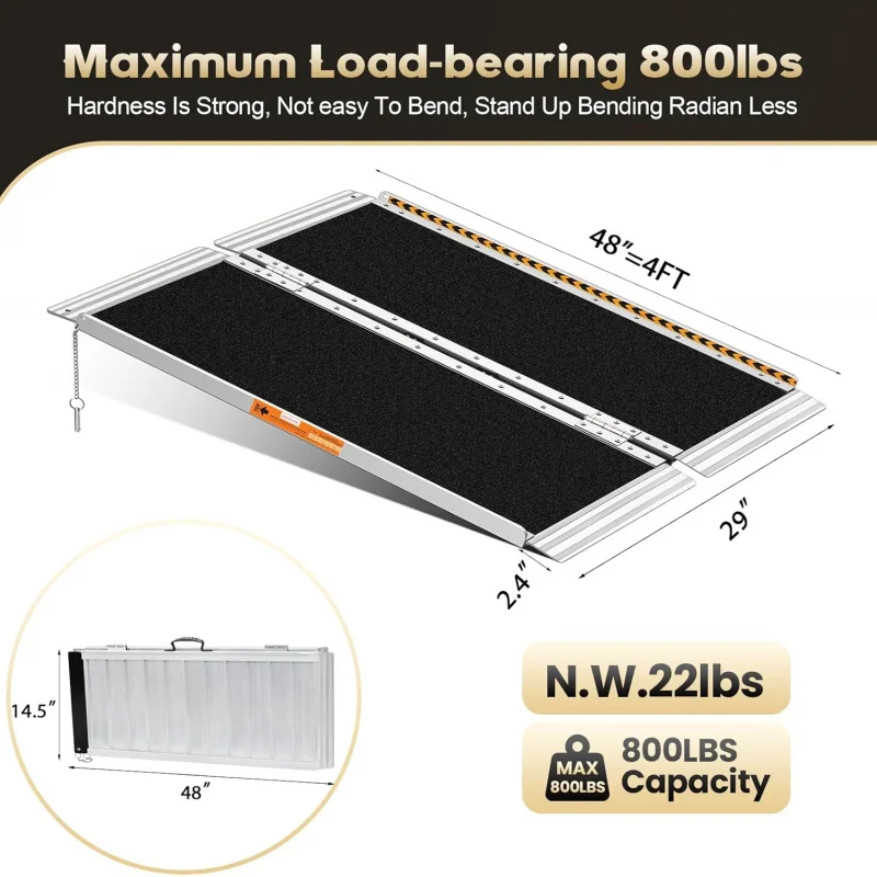 Portable Wheelchair Ramp 4FT, Non-Skid Handicap Ramps Wheelchairs Home, Metal Ramps Doorway, Steps, Stairs, Thresho