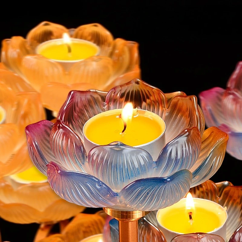 Cz butter lotus colorful glazed seat ornaments buddha candlestick for home seven star stand for buddha table ornaments