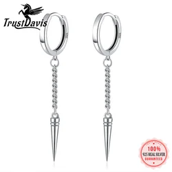 TrustDavis Real 925 Sterling Thai Silver Earring Fashion Punk Rivet Chain Hoop Earring For Women Wedding Fine Jewelry DA2590