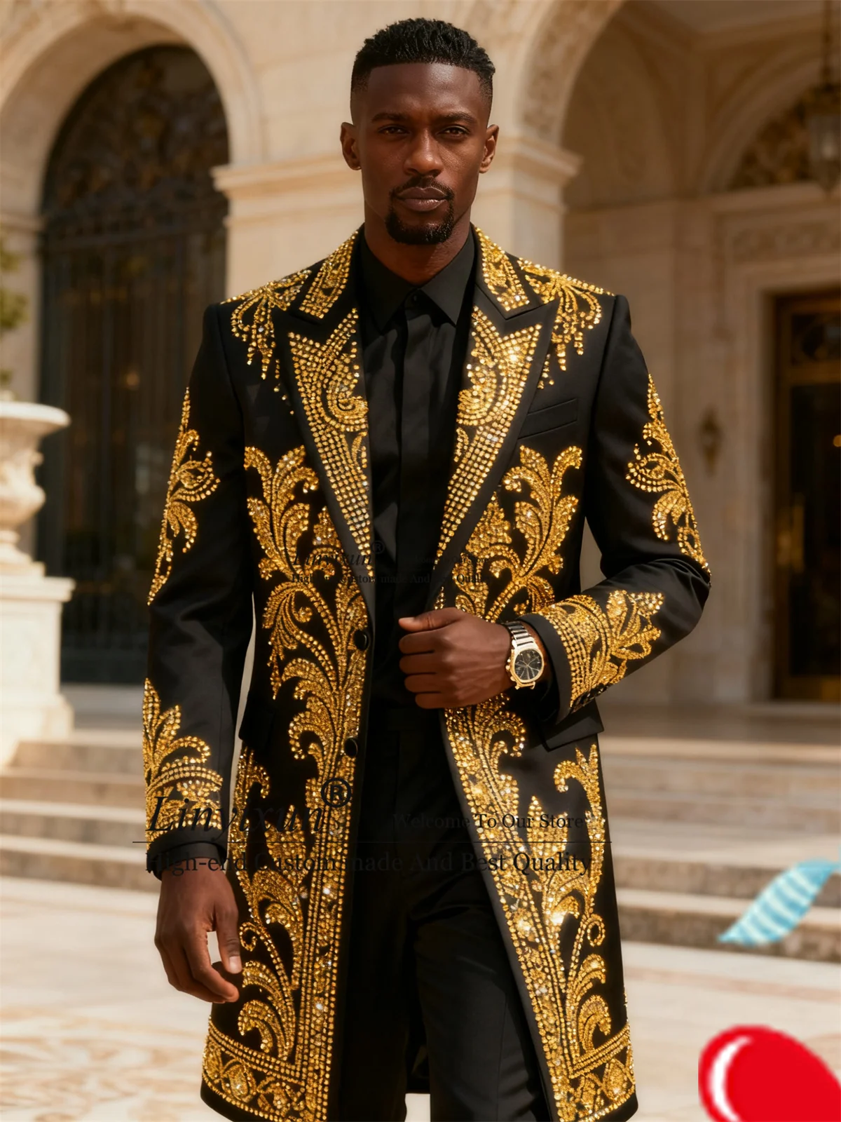 

Длинные пальто со стразами и бриллиантами, мужские костюмы, индивидуальный пиджак для свадебной вечеринки, комплекты из 2 предметов, смокинги для жениха, элитный костюм Homme