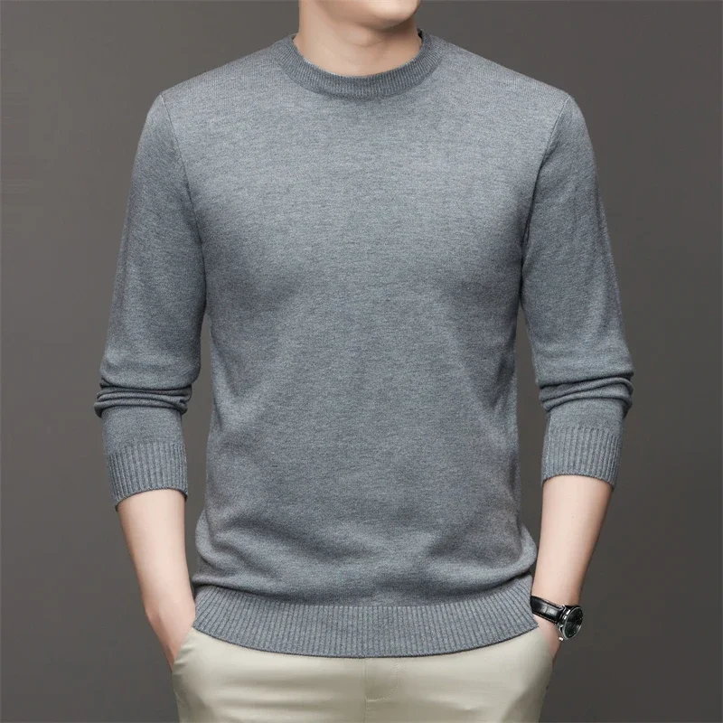 7 Colour Men\'s Round Neck Long Sleeved Solid Color Sweater Soft Warm and Comfortable Top with a Base