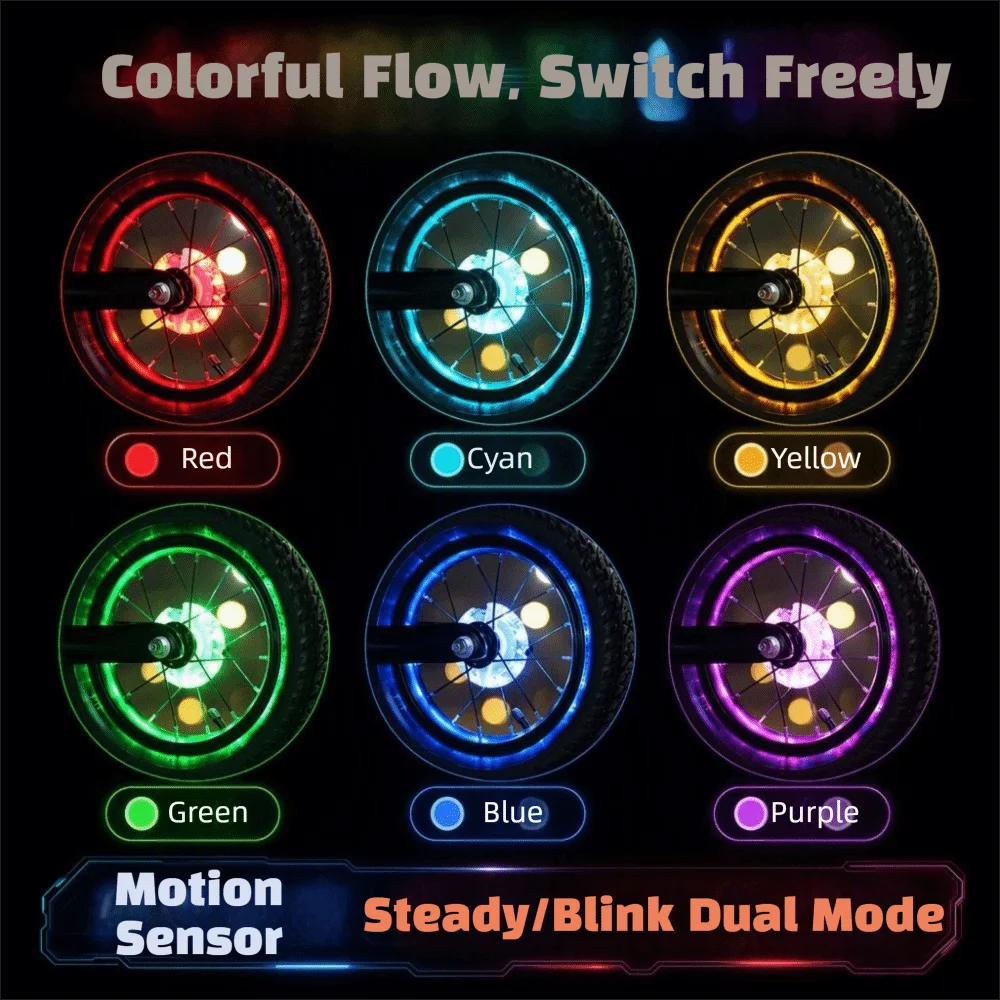 Waterproof Bike Wheel Light USB Rechargeable Vibration Sensing Bicycle Spoke Light RGB Colorful Split Hub Design