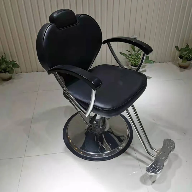Modern Round Back Barber Chair, Hydraulic Height Adjustable Salon Chair with Curved Metal Armrest, 360 Swivel PU Leather Hair St