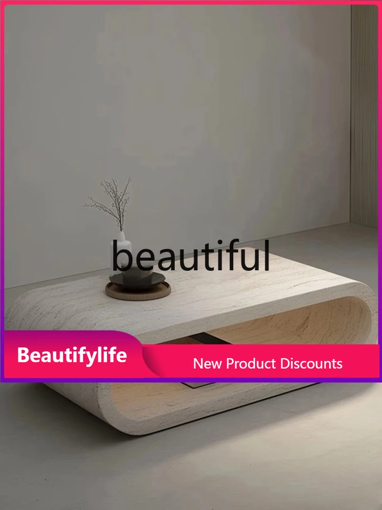 

H Natural travertine coffee table creative special-shaped living room home coffee table, simple wabi sabi cream style