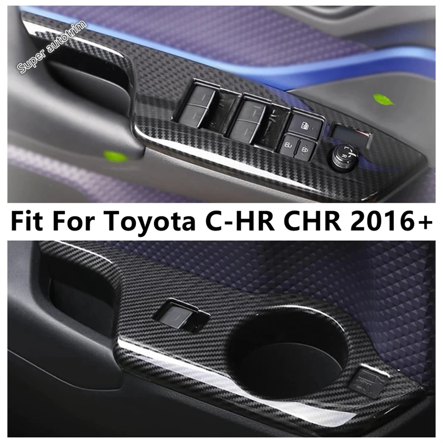 

Car Inner Door Window Lift Button Switch Panel Handle Holder Cover Trim Carbon Fiber Accessories For Toyota C-HR CHR 2016 - 2021