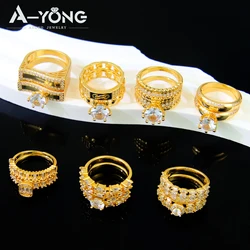 Luxury Dubai Stackable Couples Rings 21k Gold Plated Elegant Italian Cocktail Ring Saudi Women Wedding Party Jewelry Gifts