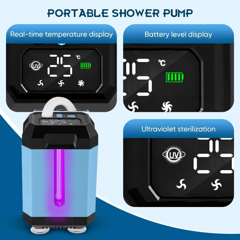 5400mAh rechargeable camping shower pump kit, waterproof outdoor camping shower, car wash, pet shower