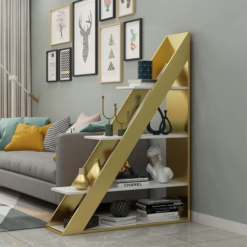 Shelf Bookshelf Living room partition Wrought iron floor multi-layer storage screen