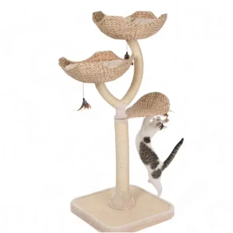 Luxury Rattan Woven Cat Tree OEM High Quality Indoor Cactus Pet Cat Climbing Frame Cat Tree Design