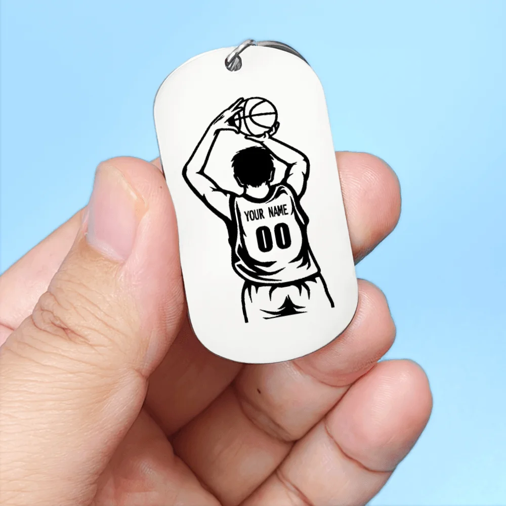 개인화 된 이름 번호 농구 키 체인 스테인레스 스틸 사용자 정의 스포츠 열쇠 고리 여성 남성 농구 선수 팬 선물