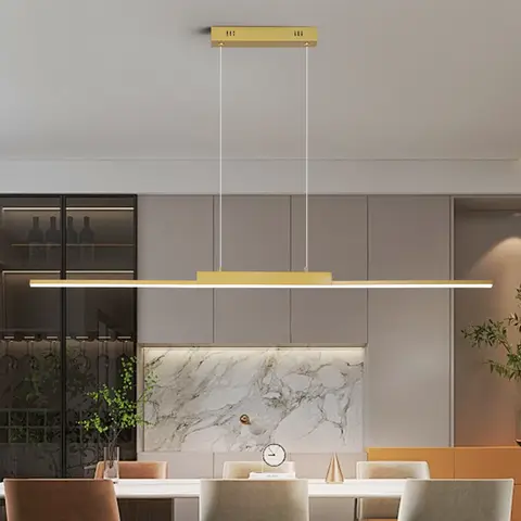 Lámpara colgante LED minimalista moderna para comedor, candelabro lineal ajustable en oro, lámpara colgante regulable para el hogar