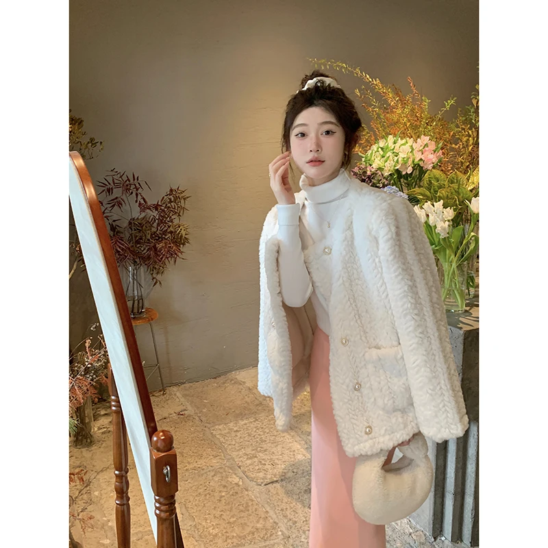 

Женская куртка Chen Dayaux Little Fraance Sle Ele Lady из белого меха ягненка, осенне-зимняя, свободного кроя, с эффектом высокого качества