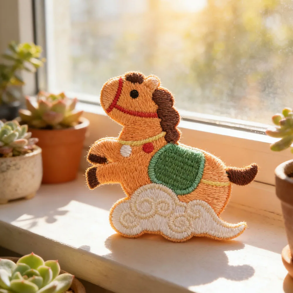 Niedlicher, exquisiter Glückspony: Selbstklebender Stickerei-Aufnäher zur Dekoration von Kleidung, Rucksäcken, Handyhüllen und DIY-Notizbüchern