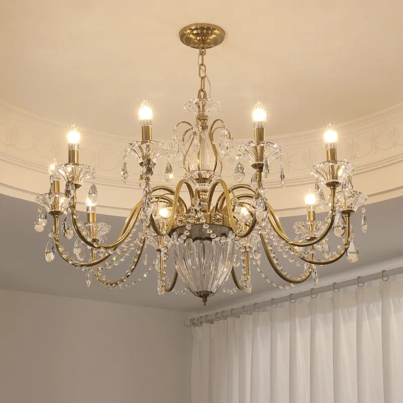 Copper Color Iron Candle Crystal Chandelier  Hanging Lamp For Ceiling Bedroom Living Room Hall Home Decoration