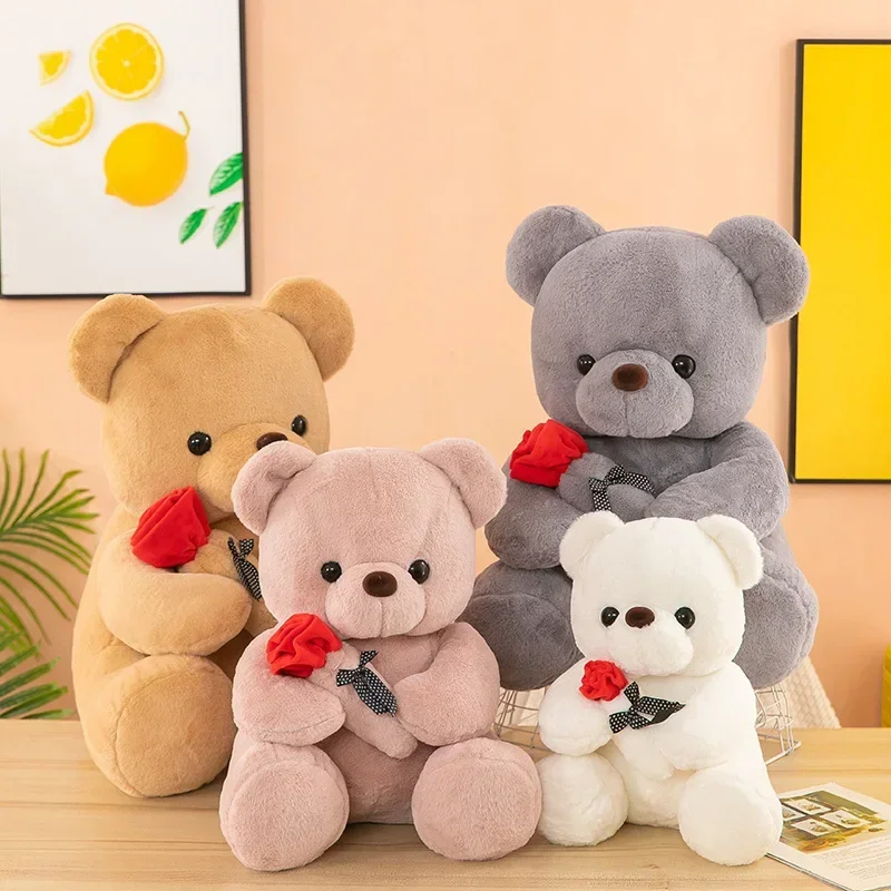 

25cmKawaii Teddy Bear with Roses Plush Toy Soft Bear Stuffed Doll Romantic Gift for Lover Home Decor Valentine's Day Gifts for G