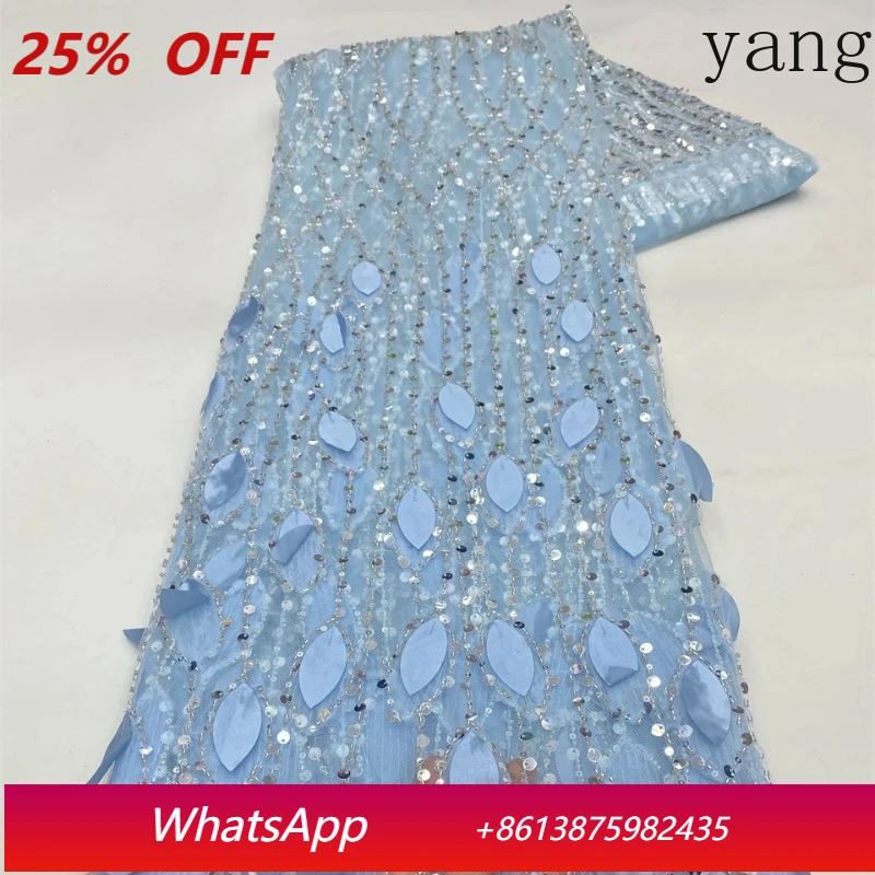 

Luxury Heavy Handmade Beaded Sequins Pearls Embroidered African French Tulle Wedding Bridal Lace Fabric for Party Dress