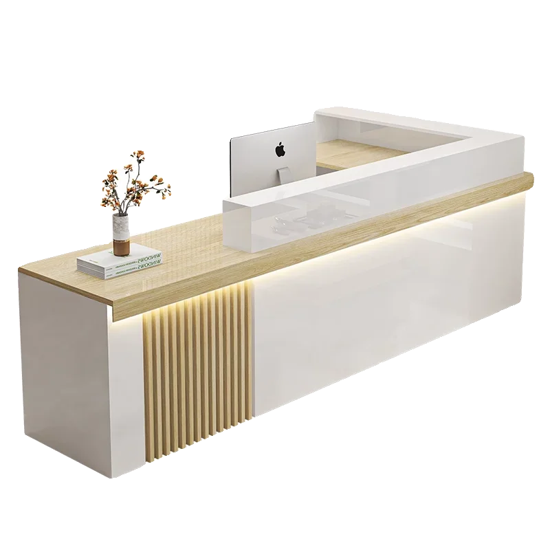 

Modern Simple Reception Desks Nordic Cream Style Solid Wood Cashier Desk Outfit Shop Beauty Salon Furniture Balcão Recepção FYRD