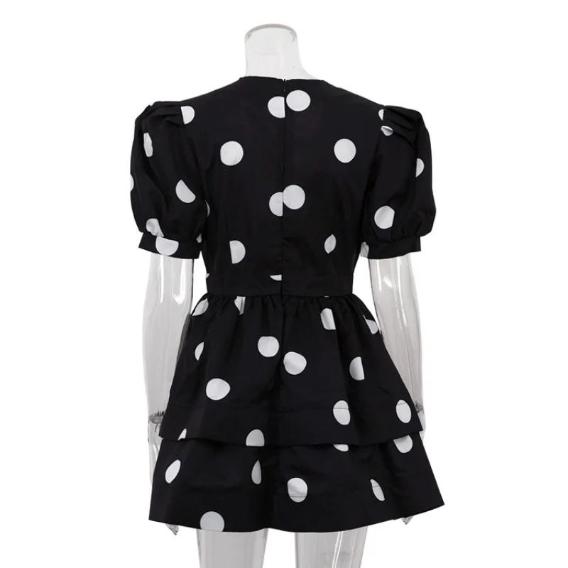 

Tuularose Vintage Printed Ruffle Dress Sexy Deep V Polka Dot Contrast Puff Sleeve Dress Fashion High Waist Elegant Women Dresses