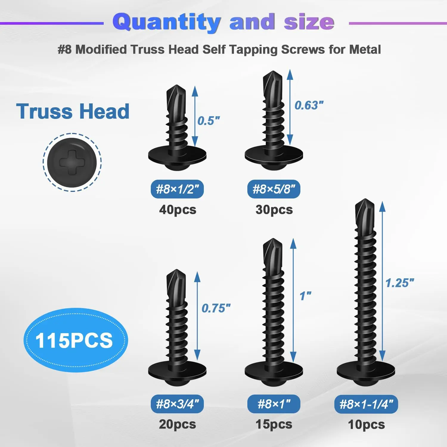 #8 Self Tapping Screws 410 Stainless Steel Self Tapping Screws for Metal Modified Truss Head Self Drilling