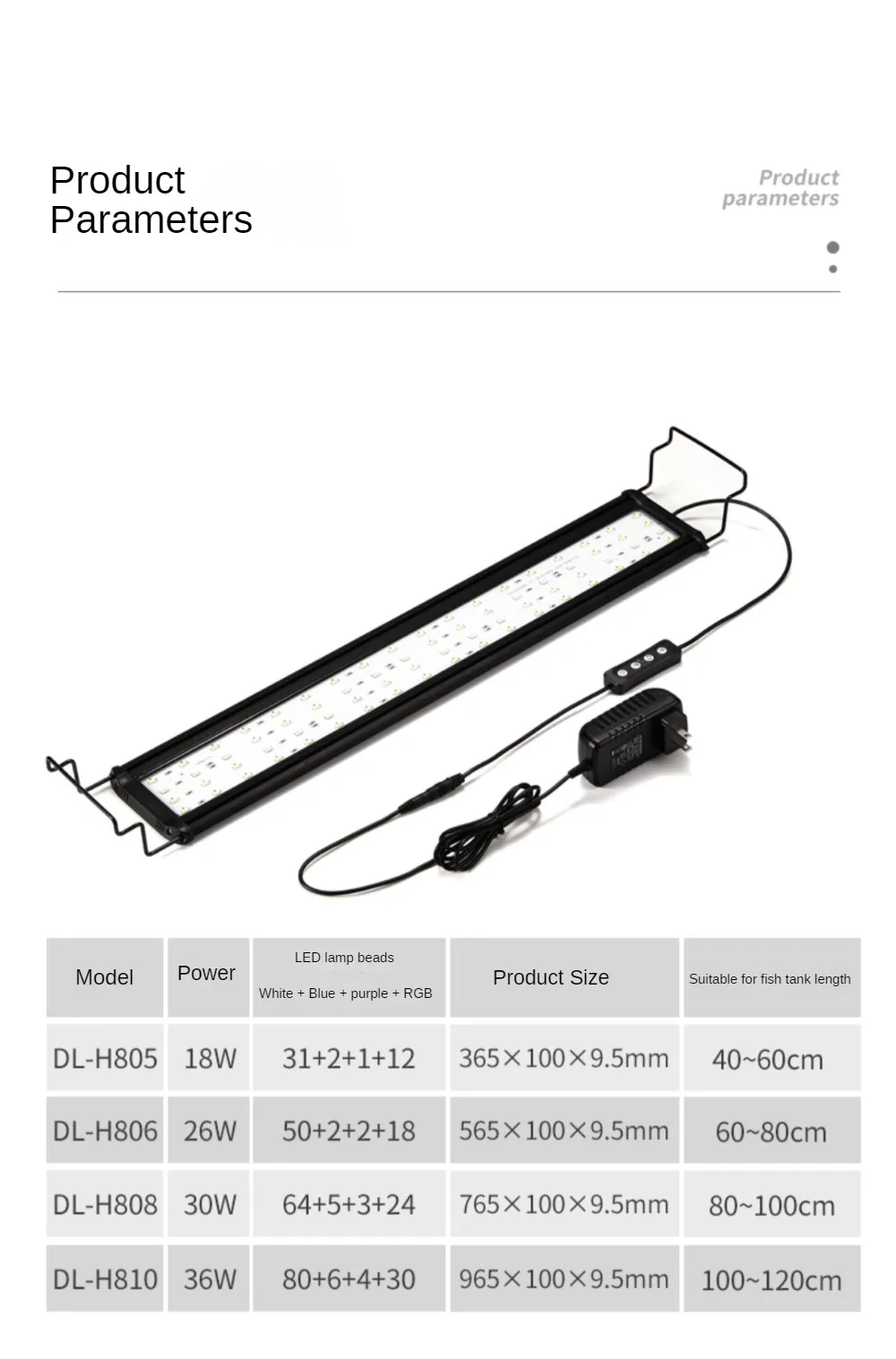 Dimmable LED Aquarium Light With Extendable Brackets,Ultra-Thin Fish Tank Light,3 Light Modes and Timing, Full Spectrum 26-116cm