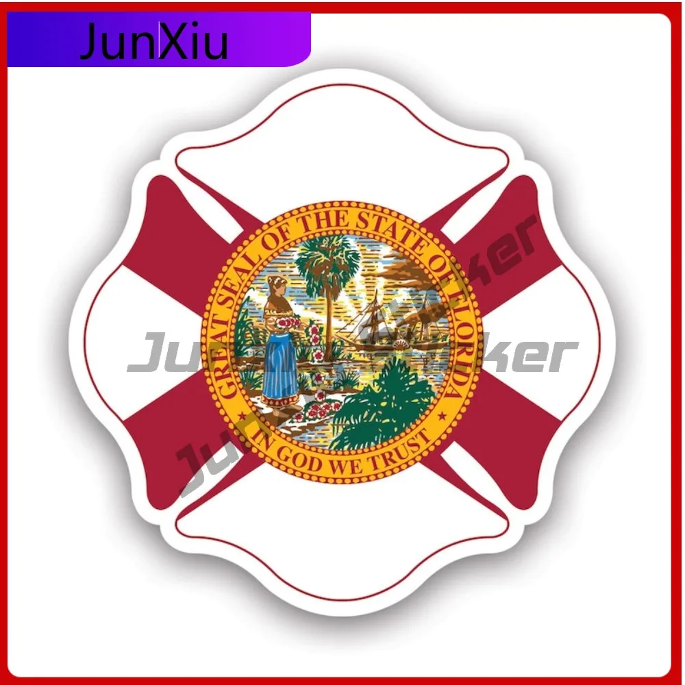 

Florida State Maltese Cross Shaped Sticker Creative Decals Uv Protected Fighter Dept First Responder Symbol Of Protection State