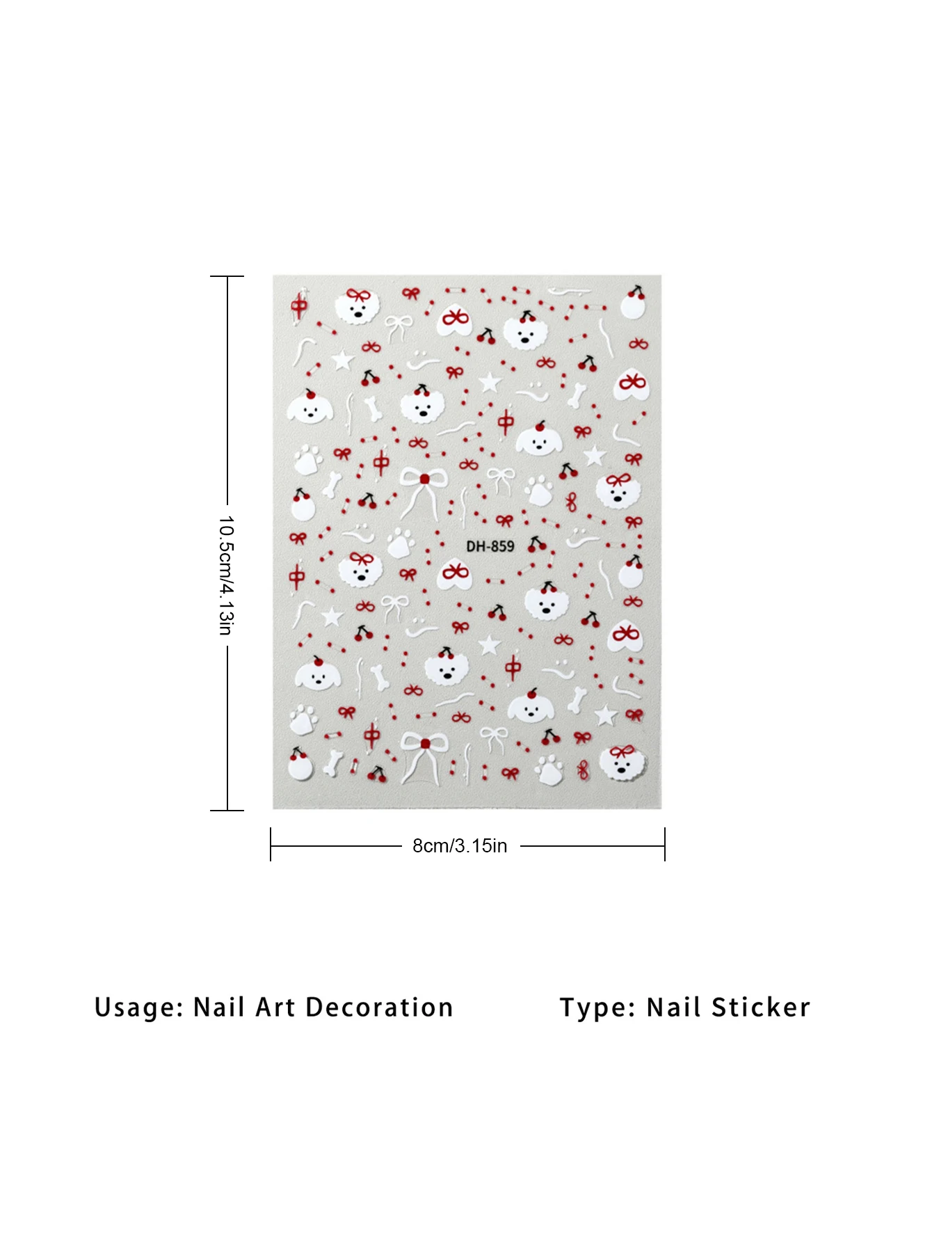 1/2 Śliczne naklejki na paznokcie DIY Wiśnia Pies Wzór Naklejki do dekoracji paznokci Płaskie Kokardki Wodoodporne i Trwałe