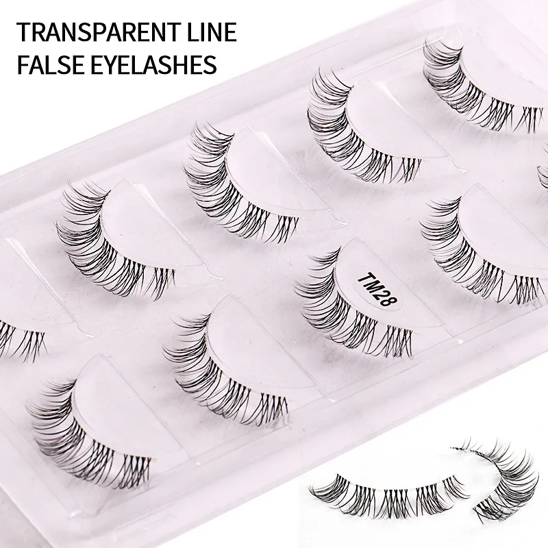 5Pairs Manga Lashes Cosplay Faux Mink Lashes Korean Natural short Full Strip Lashes Invisible Band Soft Eyelashes Extension