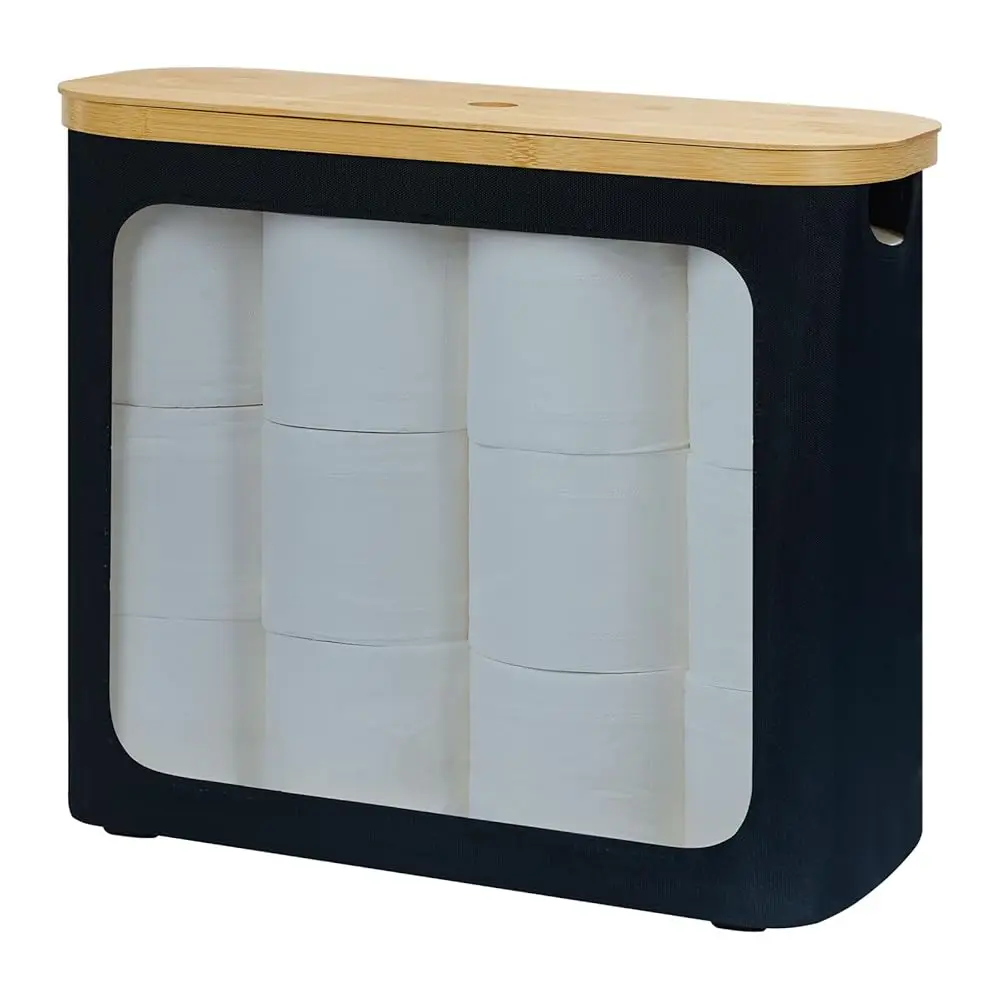 

Корзина для хранения туалетной бумаги на 12 рулонов, органайзер для ванной комнаты с бамбуковой крышкой, черный