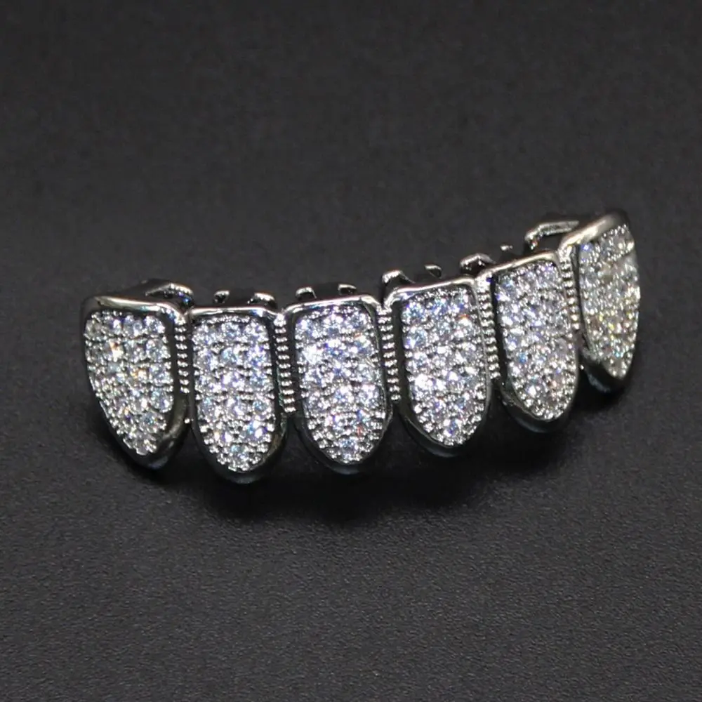Hip Hop Teeth Grillz Set Removable Design Top & Bottom Set Dental Grills Tooth Caps Hollow Zircon Hiphop Teeth Grillz