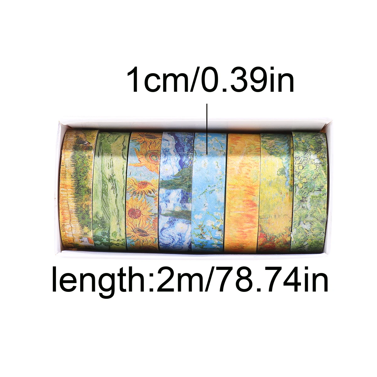 8 Rolls Art Painting Washi Tape, 1cm 2m Van Gogh Starry Night Design for Scrapbooking Journaling DIY Craft Decoration