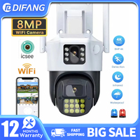 8MP Outdoor Dual Len WiFi Camera ICsee 360 PTZ 4K HD Dual Screen Color Night Vision Security IP Camera Video Audio Surveillance