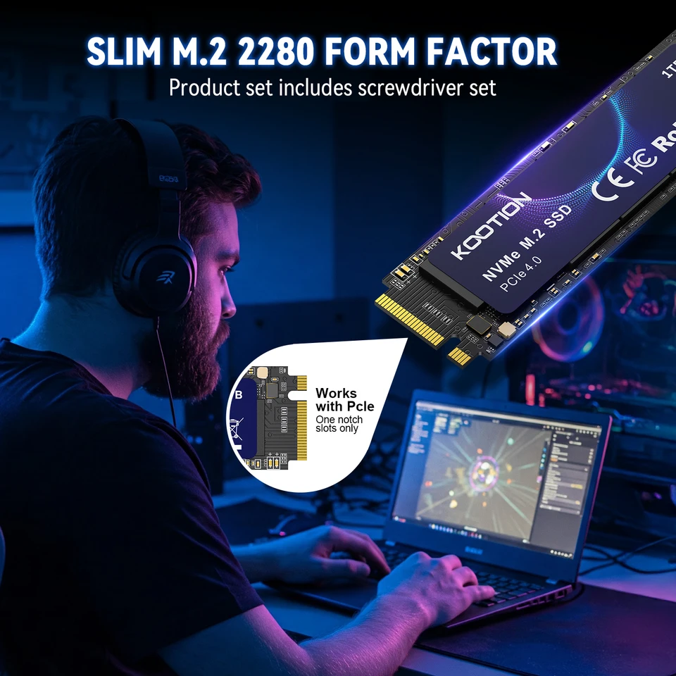 KOOTION 1TB NVMe M2 SSD with Heat Sink M.2 Gen4 Internal Solid