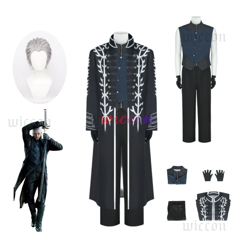 

Hot Game DMC5 Cosplay Vergil Cosplay Costume Nelo Complete Outfit Vergil Wig Halloween Carnival Men Suit Jacket Vest Custom Made