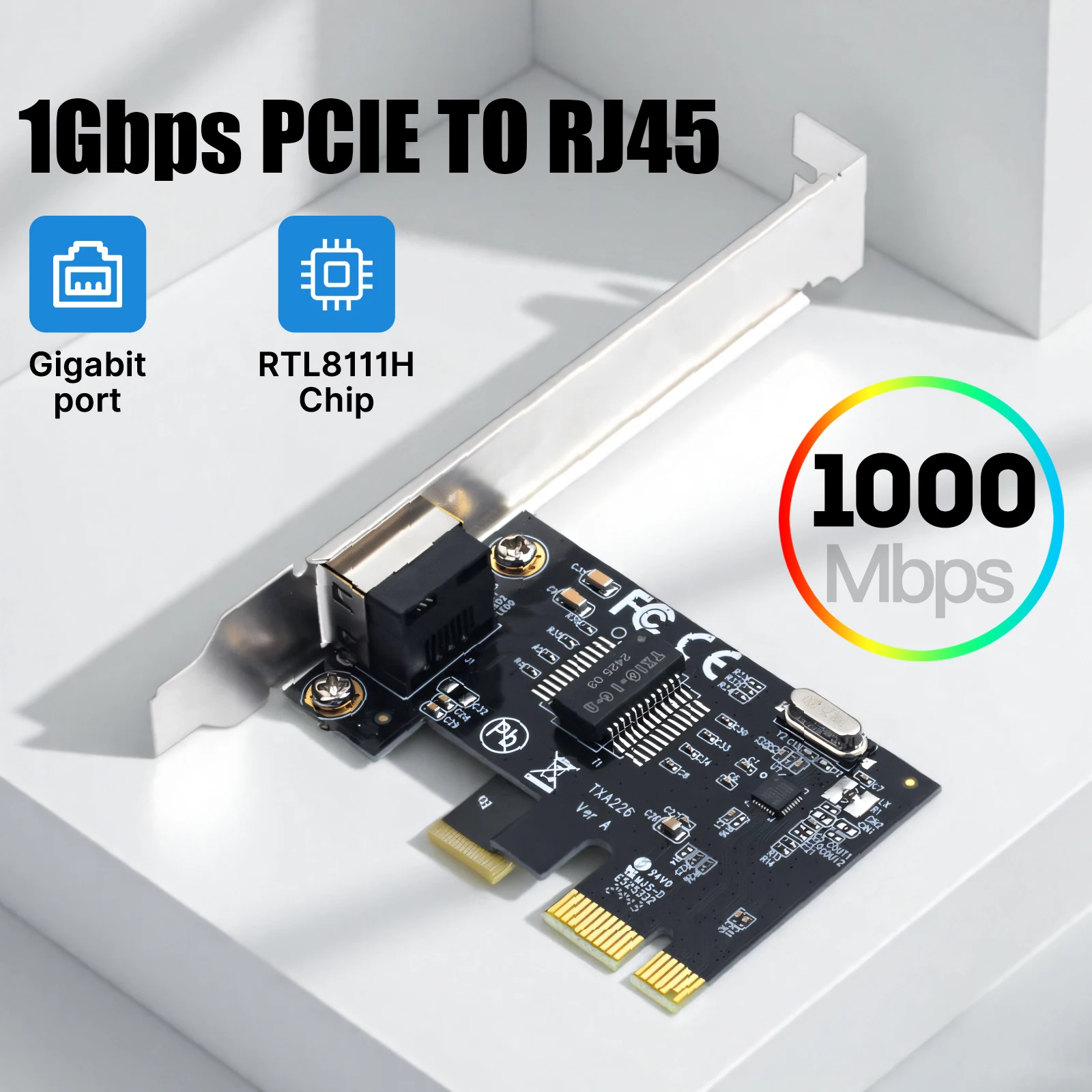 PCIe to RJ45 Gigabit Ethernet Network Card 1000M RT8111H PCIe LAN Adapter 10/100/1000Mbps for Desktop PC High-Speed Card