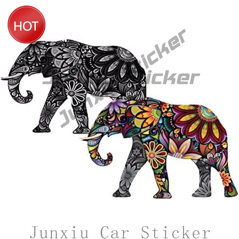 2 Pack Colorful And Black White Elephant Waterproof PVC Sticker For Car Body And Laptop Creative Graphic Decoration Decal