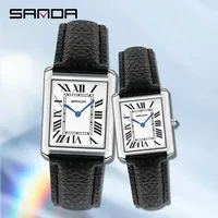 SANDA 9031/1108 Luxury Couple Watch Resistant Leather Strap Square Dial Waterproof Sport Casual Women Men Quartz Watches Reloj
