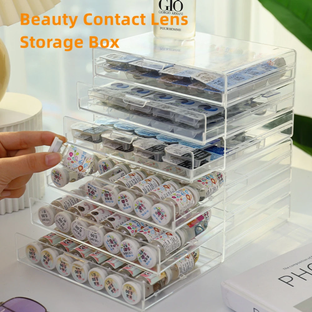 Daily Disposable Contact Lenses Cases INS Beauty Contact Lens Storage Box Dust-proof Pupil Box Portable Acrylic Drawer Organizer