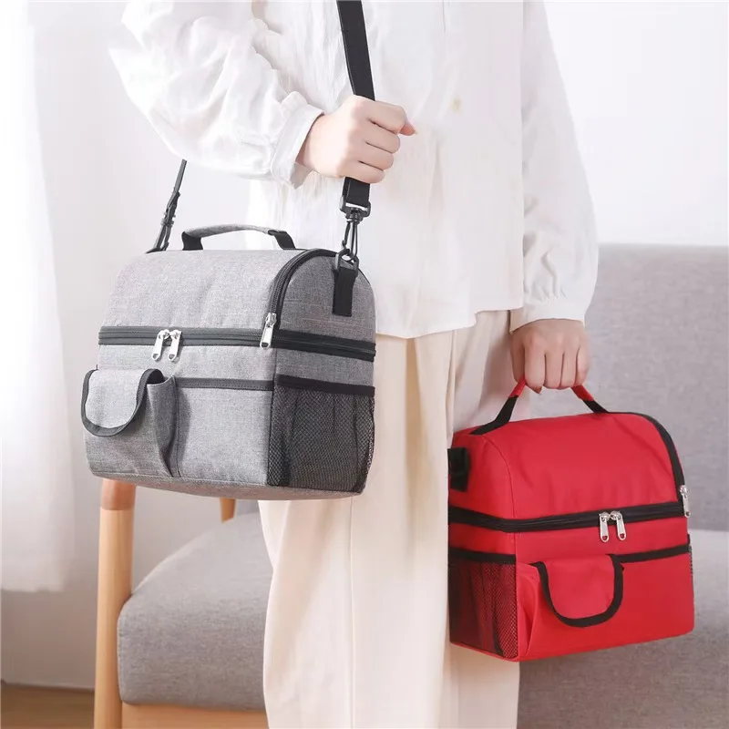 New double-layer lunch bag thickened lunch bag portable picnic fresh-keeping bag double-layer ice pack insulation bag