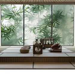 Privacy Glass Window Frosted Sticker Bamboo Leaf Pattern Anti-UV Glass Window Film Glue-Free Static Cling Glass Door Tint Film