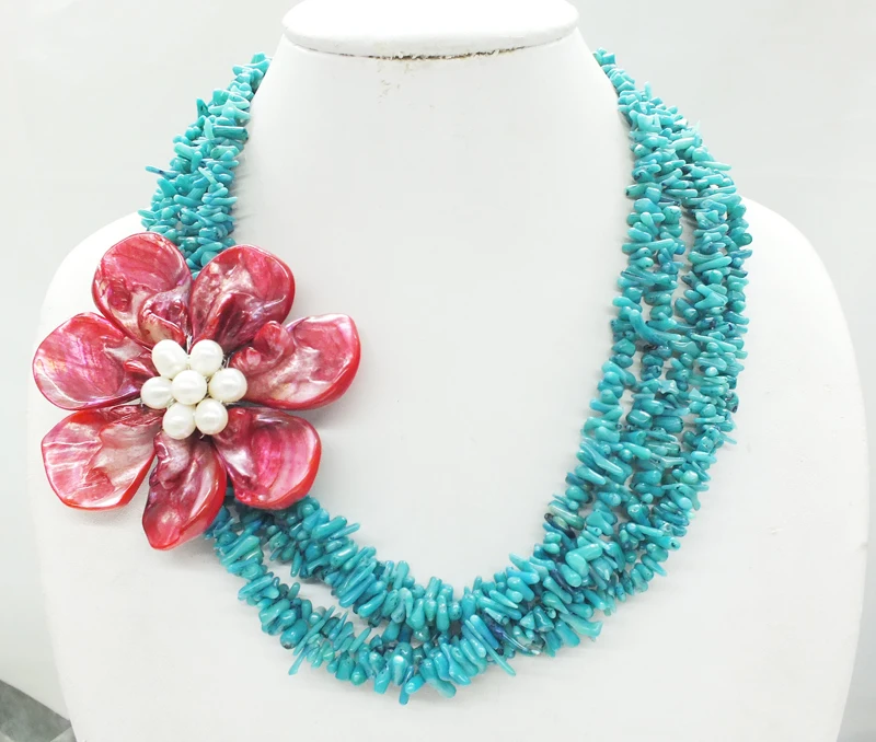 Beautiful ! Classic green  coral  shells  flower necklace 19\