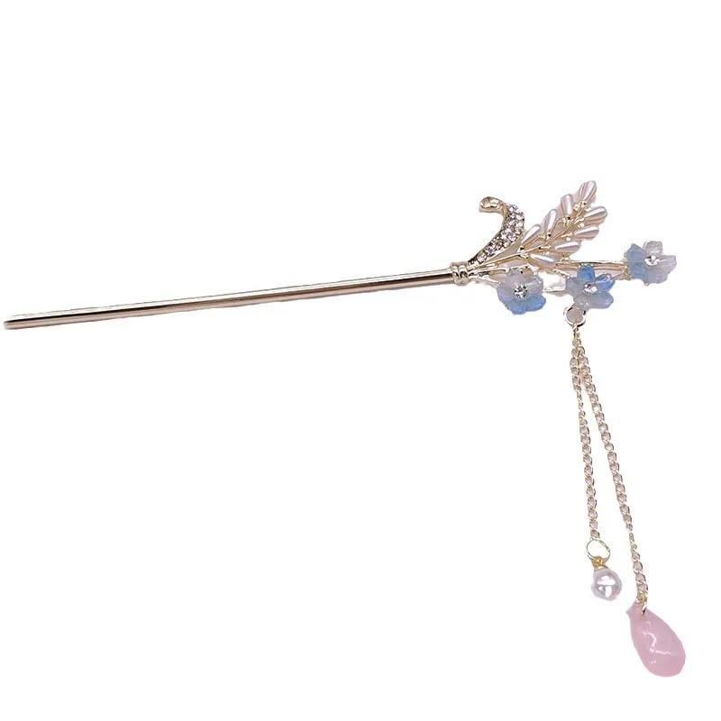 Flower tassel hairpins, pearl rhinestone hair accessories, new Chinese-style plate hairpins, children's headwear accessories