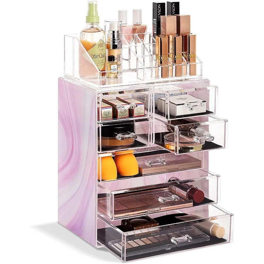 

Clear Cosmetic Makeup Organizer - Make Up and Jewelry Storage Case and Display - Spacious Design - Great Holder for Dresser Bat