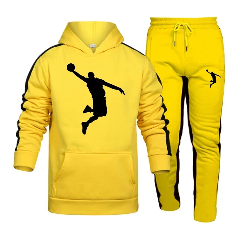 Jogging Mens Tracksuit Printing Daily Casual Hooded Sweatshirt Suit Gym Sports Training Clothing Hot Sales Vigour Warm Pants Set