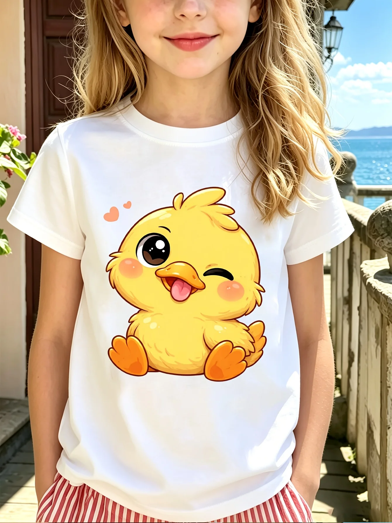Cute Yellow Duck Kids Tee Cartoon Animal Graphic Print Boys Girls Family Matching Cotton Short Sleeve Children Tshirt