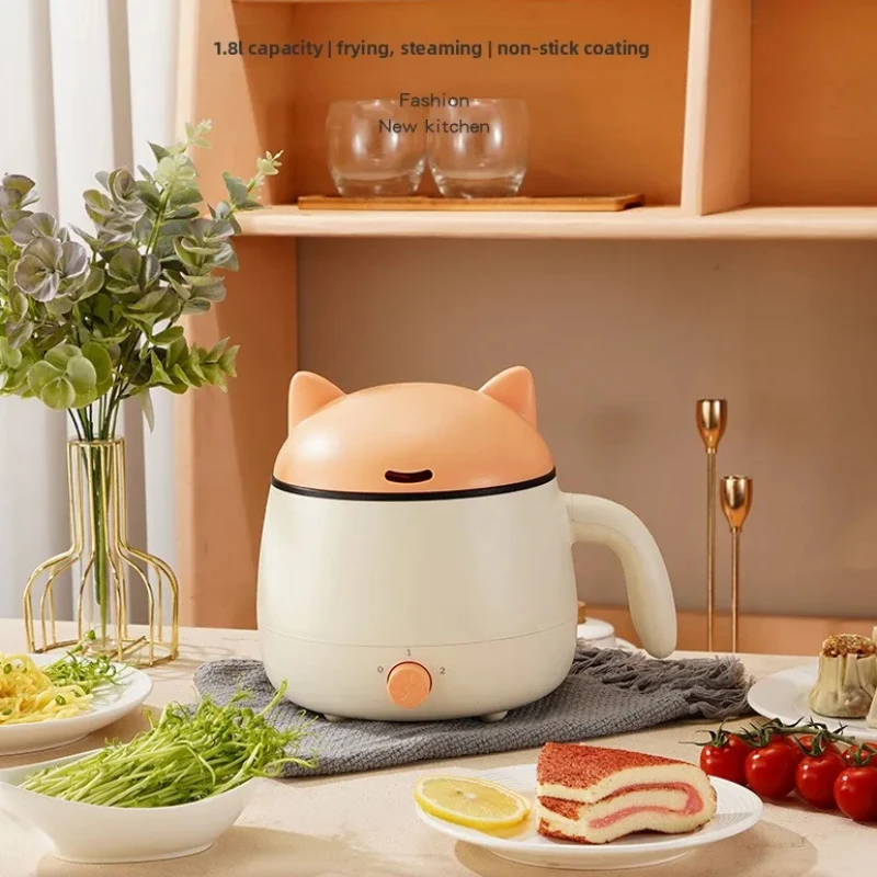 1.8L Cute Cat Electric Cooking Pot Multifunctional Mini Non-stick Hot Pot 220V Dormitory Household Cooker for Boiling, Frying