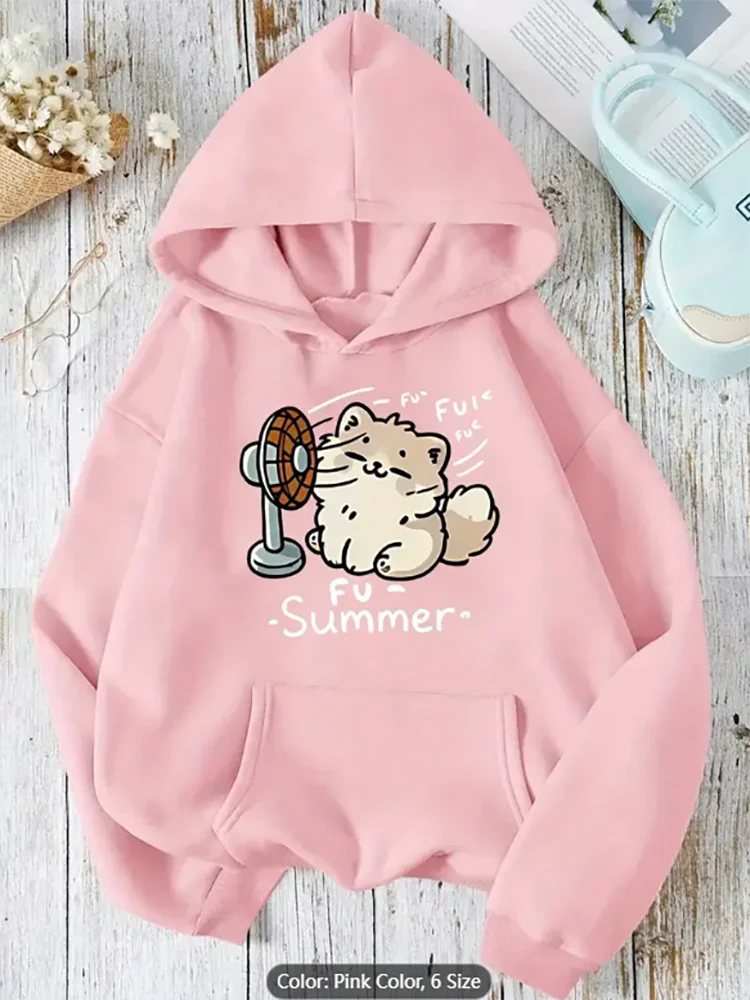 

Womens Grey Hoodie Cute Cat Fan Autumn Graphic Print Casual Oversized Drawstring Hooded Sweatshirt for Cat Lovers Pure Cotton