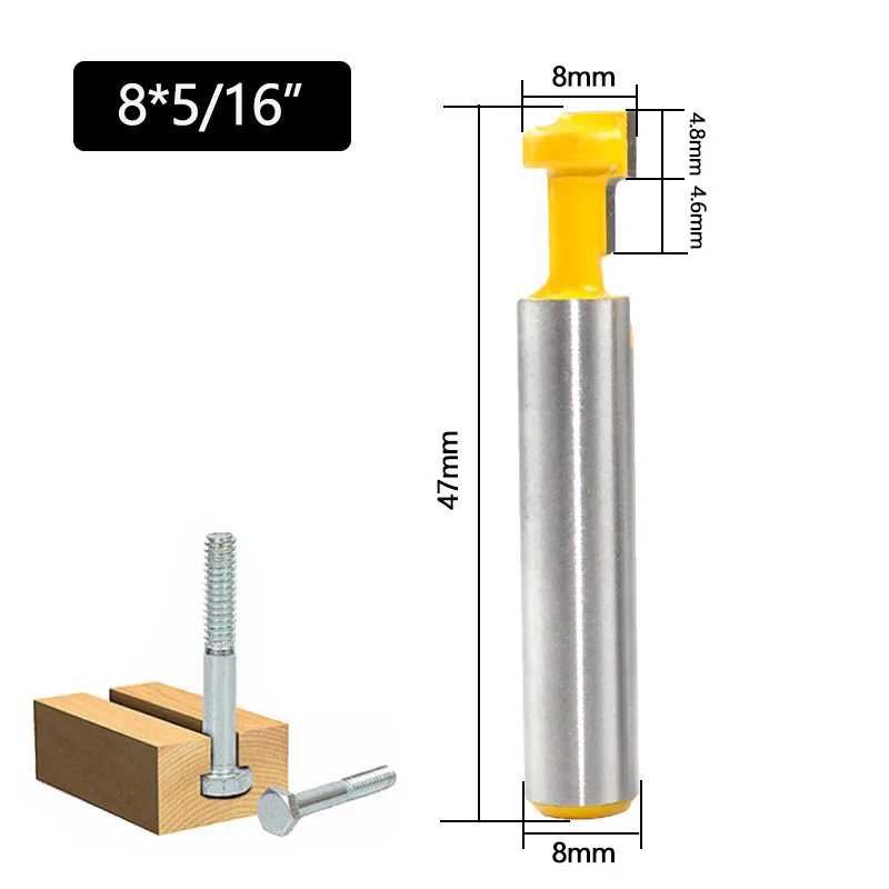 1PC 8MM Shank ตัดไม้แกะสลัก T-Slot Cutter Router บิตชุด Hex Bolt Key Hole bits T Slotting เครื่องตัดไม้